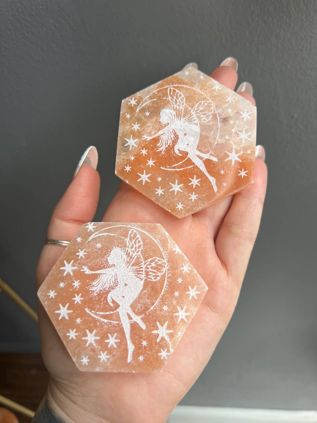 Peach Selenite Fairy Hexagon Crystal