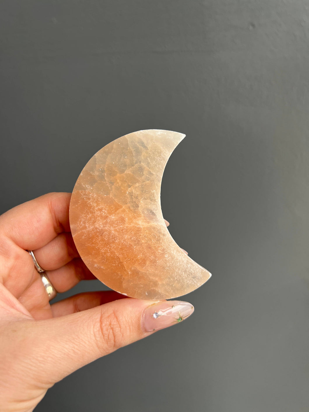 Peach Selenite Crystal Moon