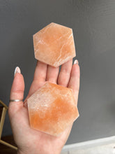 Load image into Gallery viewer, Peach Selenite Fairy Hexagon Crystal
