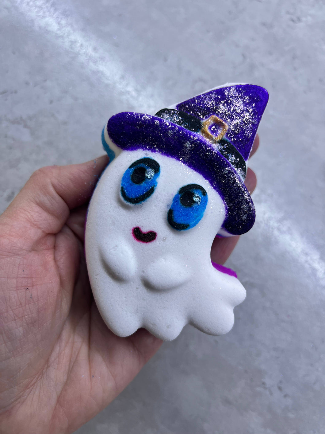Cute ghost in purple hat bath bomb